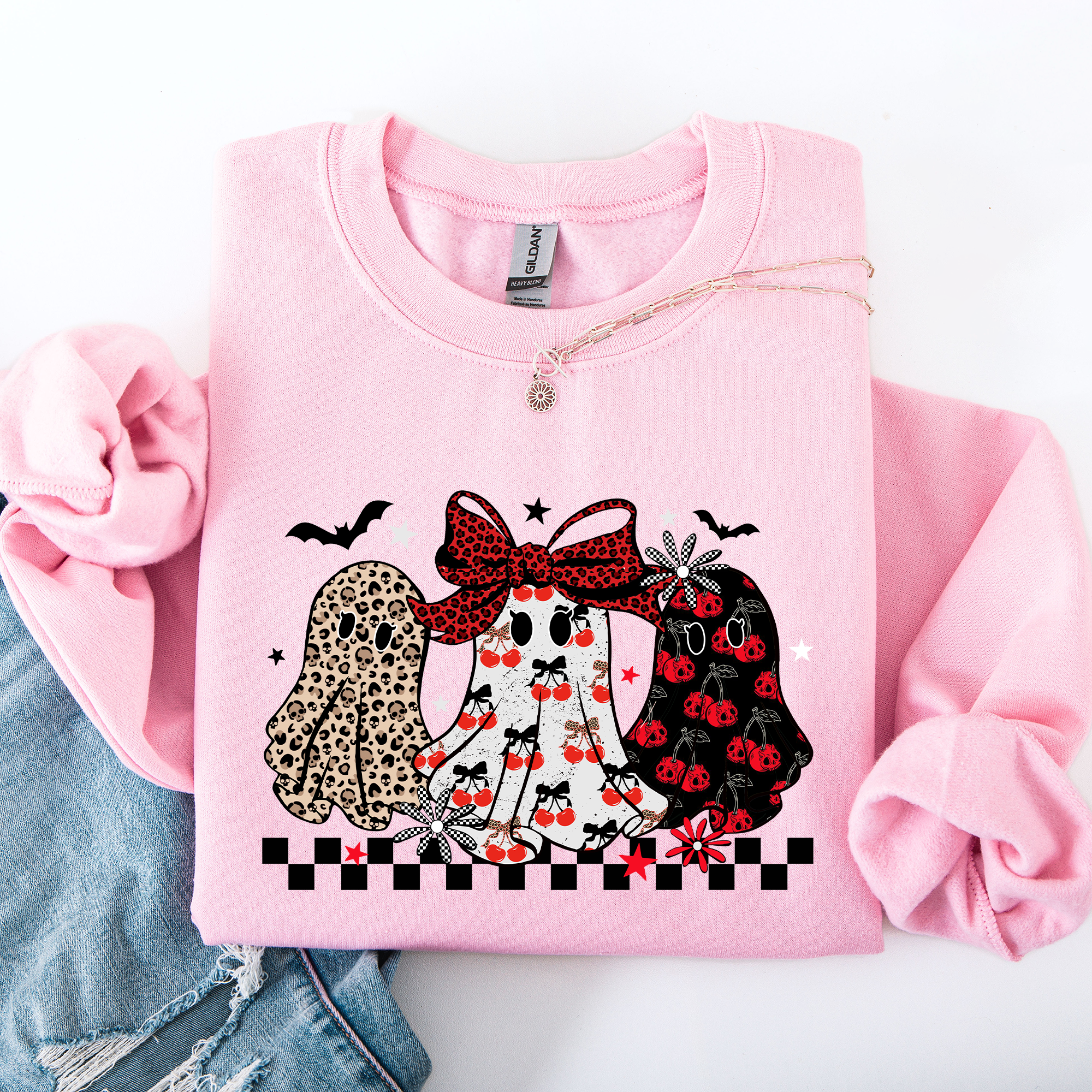 Retro Halloween Ghosts, Checkered, Pattern Sweatshirt