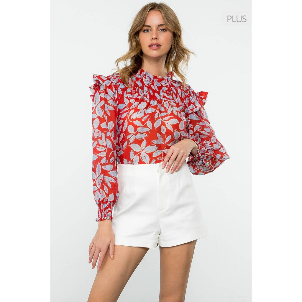 /Size Xl/ Long Sleeve Sheer Print Top