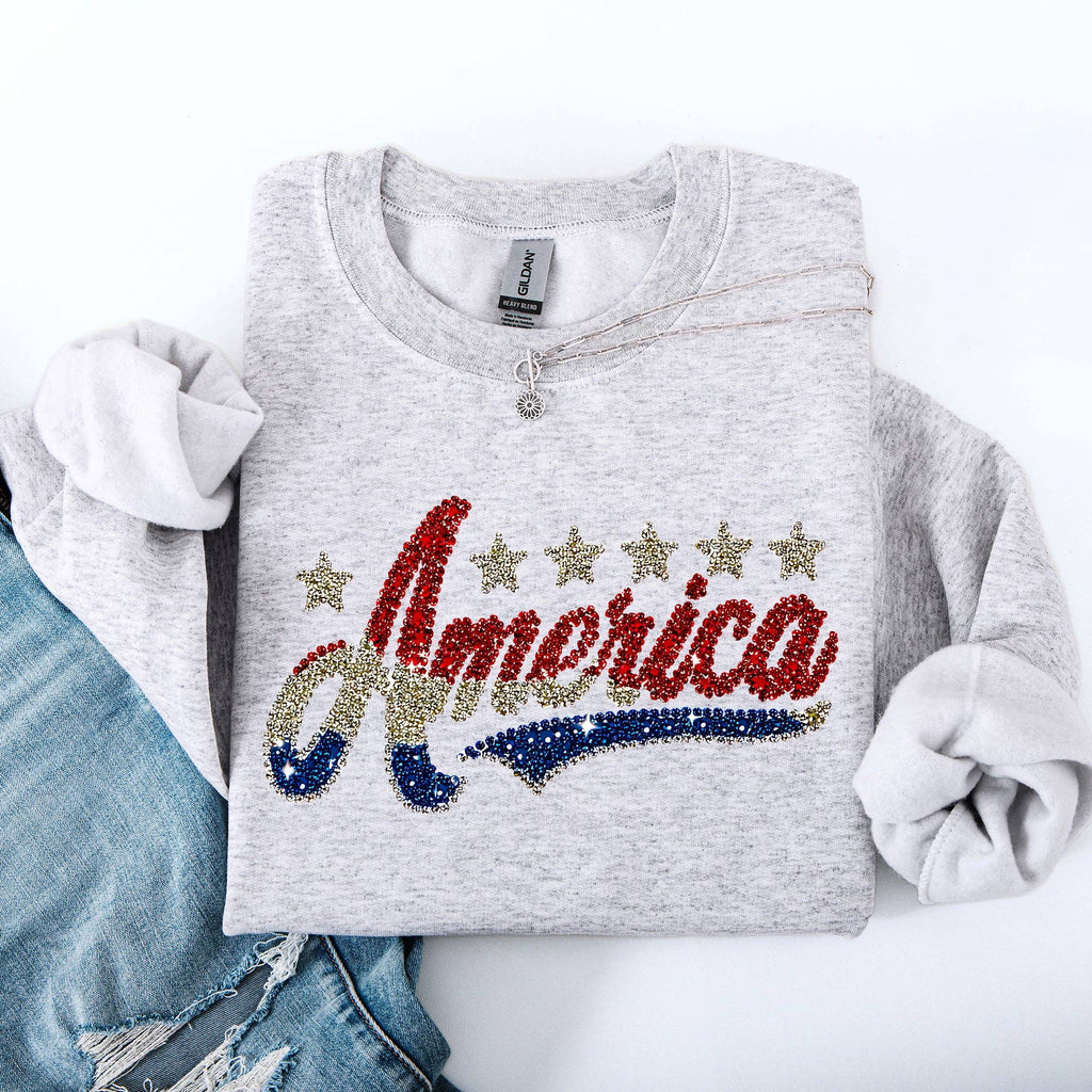 Glittery, America Stars and Stripes USA Patriotic Sweatshirt