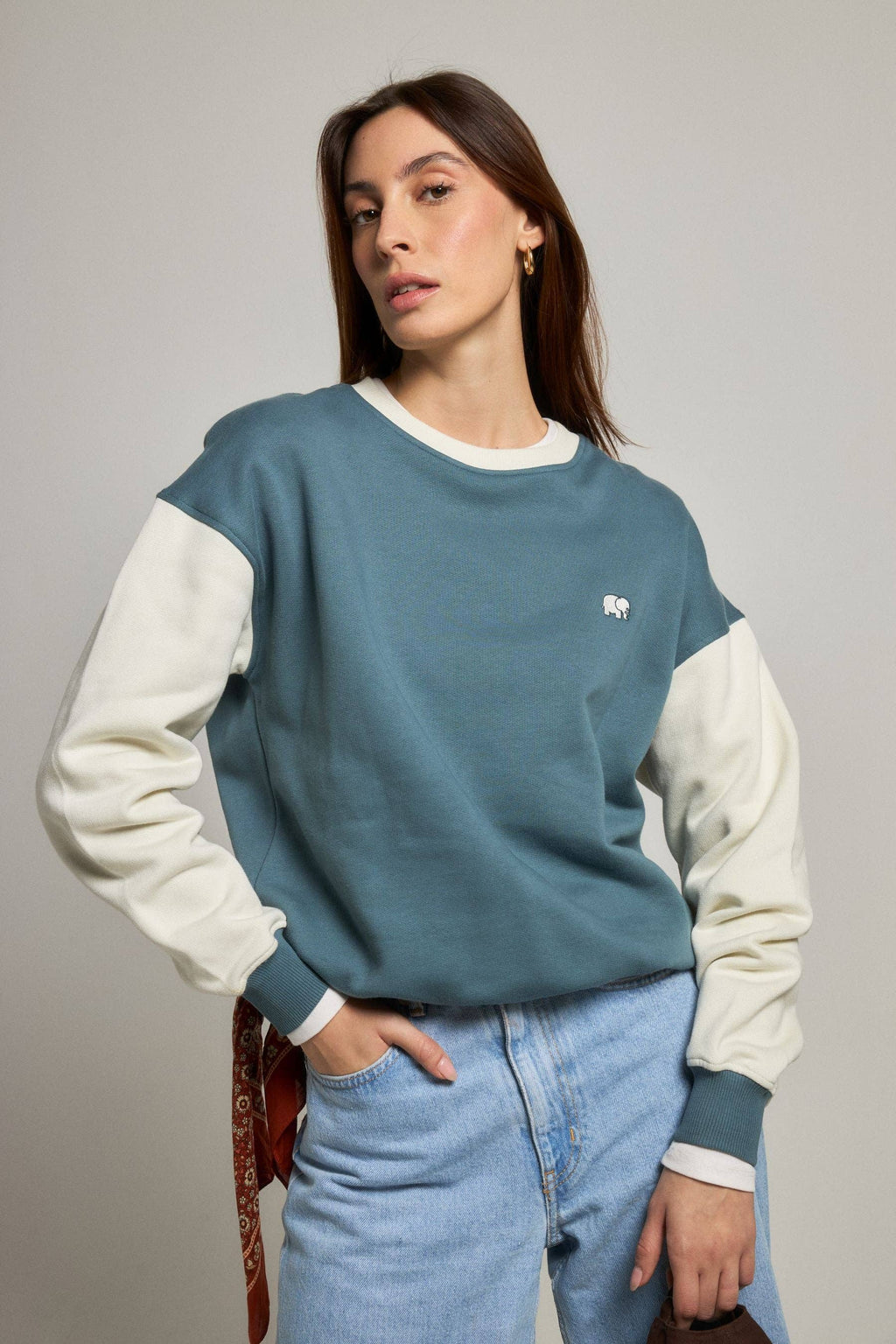 Women’S Color Block Oversized Sweatshirt Deep Spruce