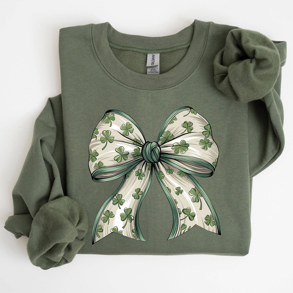 Coquette, Bow, Shamrock, Clover St Patrick's Day Sweatshirt