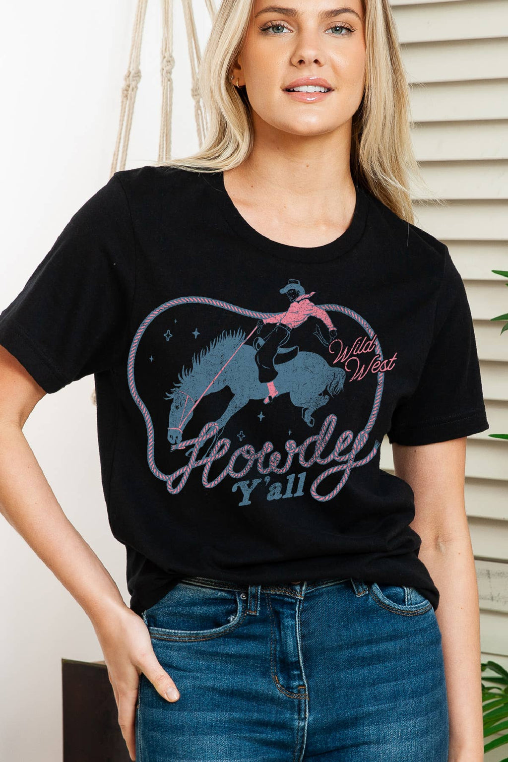 Women Howdy Graphic Print Short Sleeve Top
