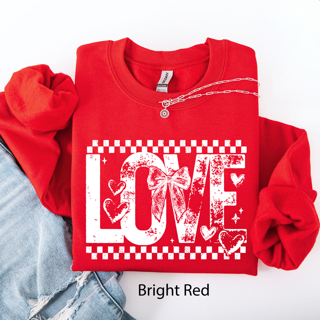 Love, Checkered, Hearts, Valentine's Day, Retro Sweatshirt