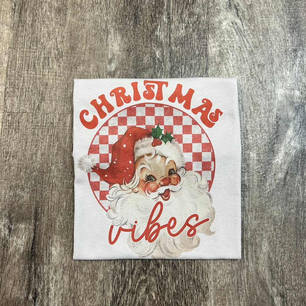 Christmas Vibes Vintage Santa On White Tee
