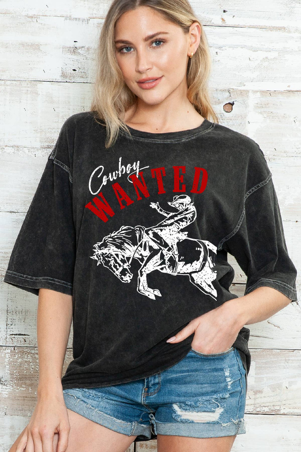 Women Cowboy Graphic Print Oversize Mineral Top