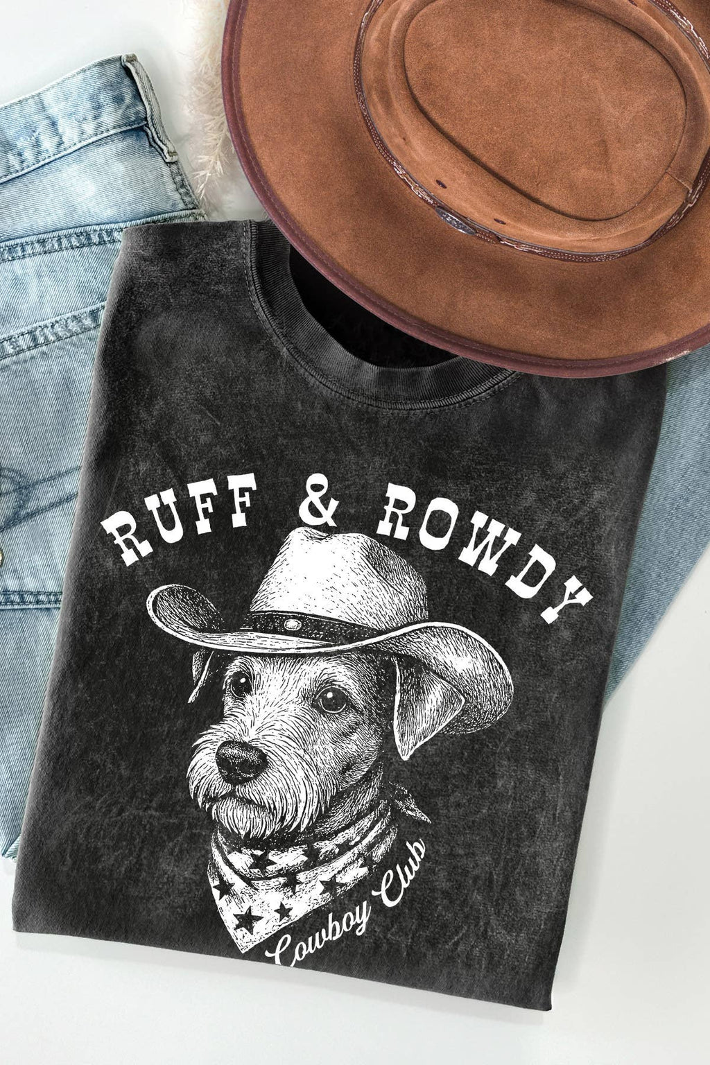 Women Dog Graphic Print Mineral Wash Short Sleeve