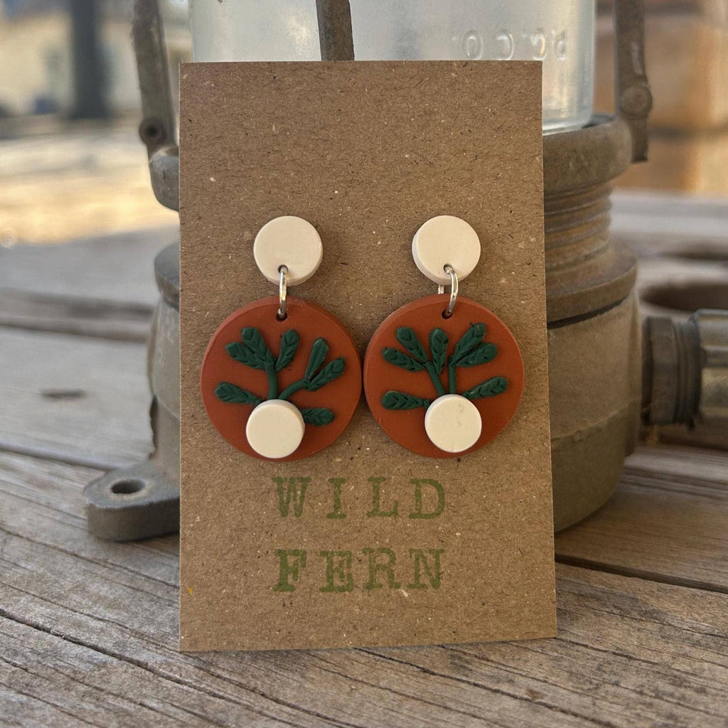 Potted Plant Terracotta Earrings, Polymer Clay Ear