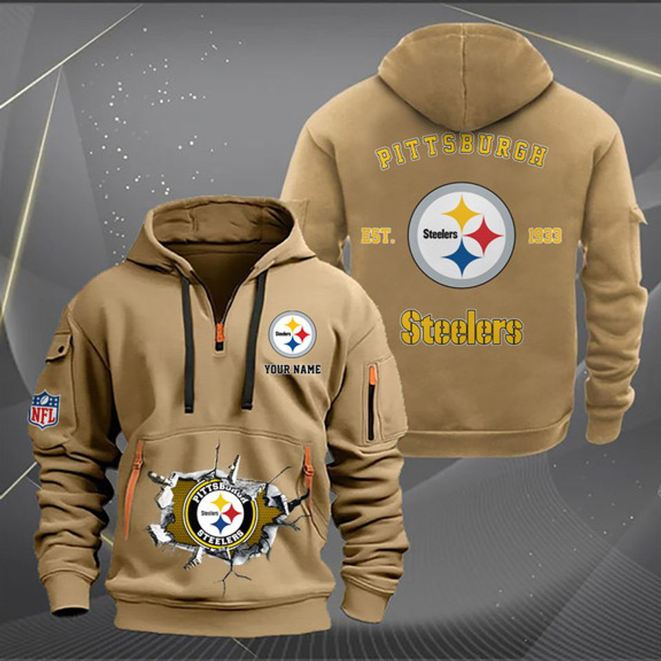 Pittsburgh Steeler Custom Name Quarter Zip Hoodie Football Fan Gift