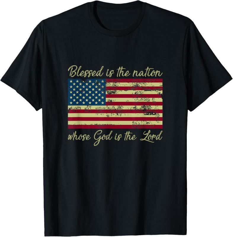 100% Cotton Blessed Is Nation Whose God Is Lord Prayer T-Shirts