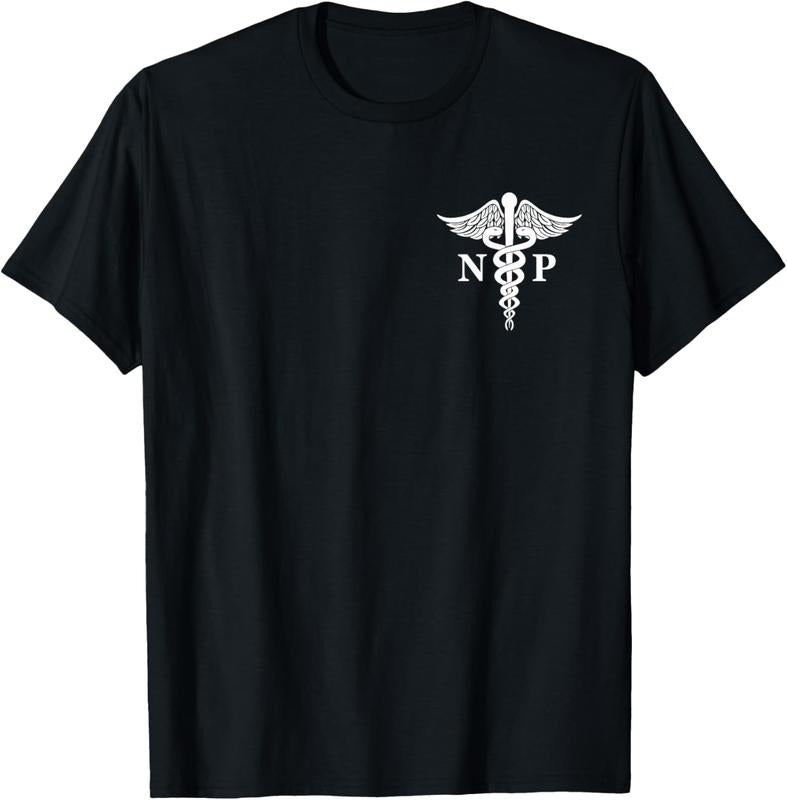 100% Cotton Nurse Practitioner Caduceus Medical Symbol Pocket Logo NP T-Shirts