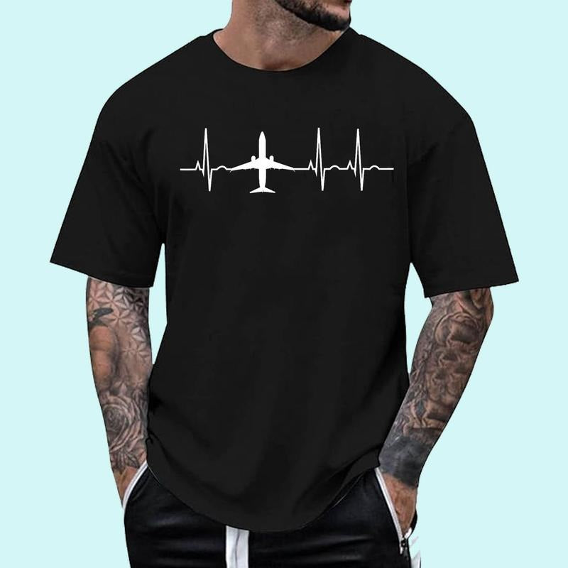 [100% Cotton Shirt] Airplane Heartbeat Pilot Flying Cool Aviator T-Shirts