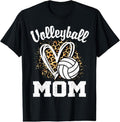 100% Cotton Volleyball Mom Leopard Heart T-Shirts