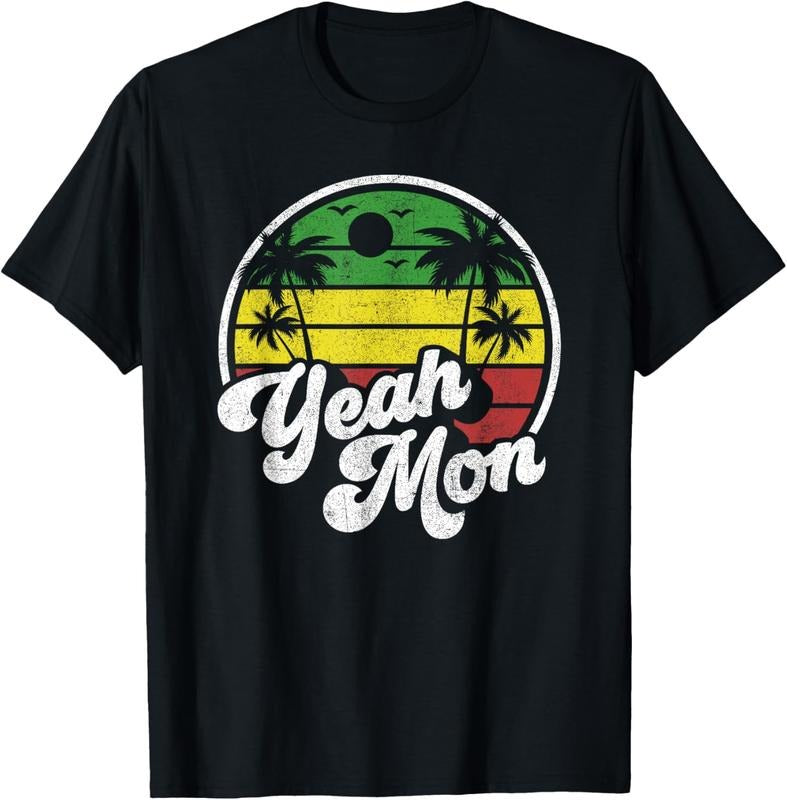 100% Cotton Yeah Mon Vintage Jamaica Reggae Jamaican Vacation Retro T-Shirts
