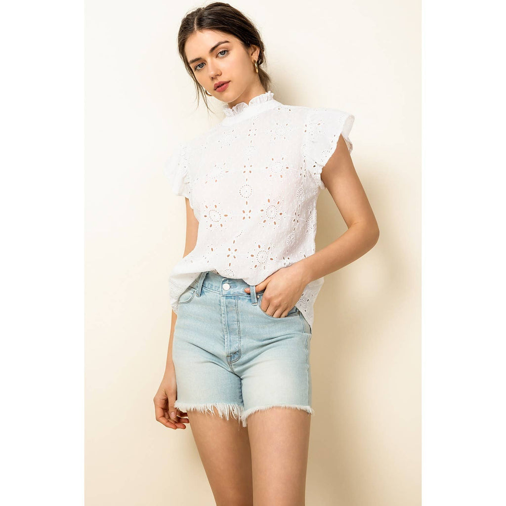 Eyelet Ruffle Sleeve Top