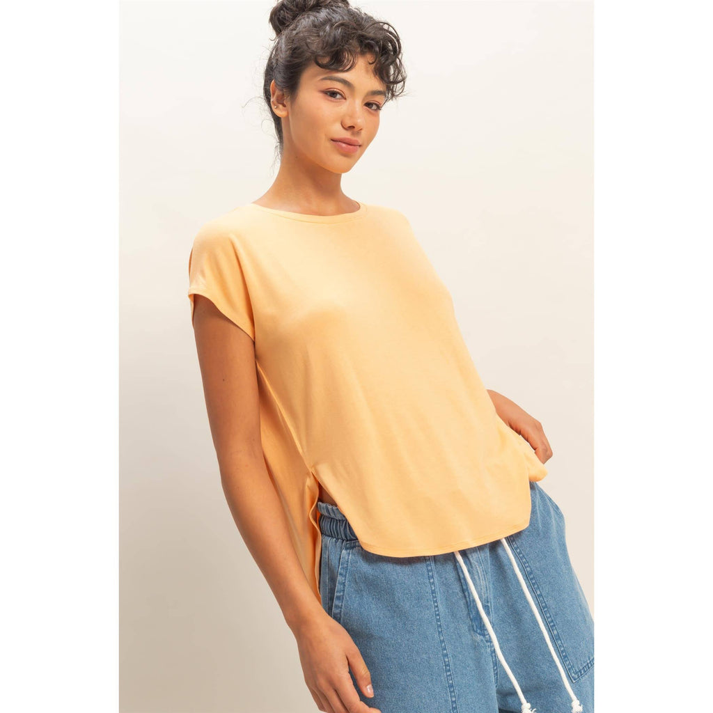 Relaxed Dolman Short Sleeve  Round Neck Top