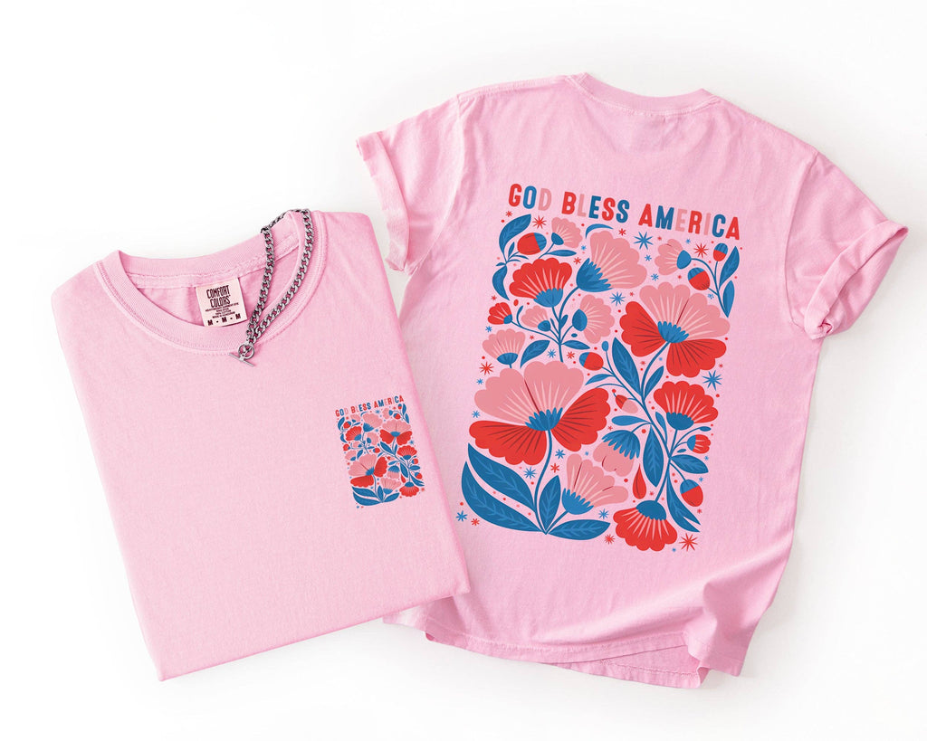 God Bless America, Floral, Flowers, USA, 4th of July T-Shirt