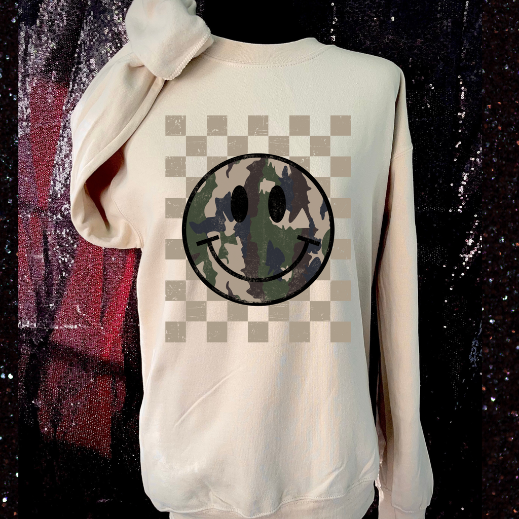 Checkered Camo Smiley Tshirt/Sweatshirt