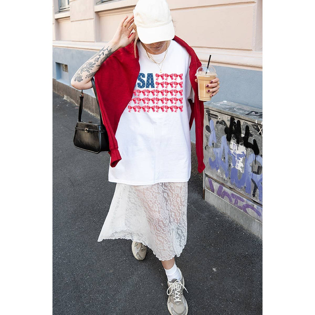 USA Bow Flag  Graphic Oversized Tee