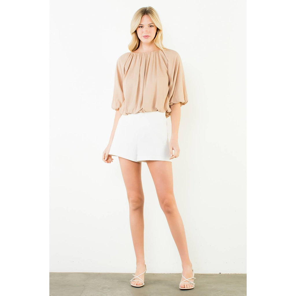 Short Sleeve Gathered Neck Top