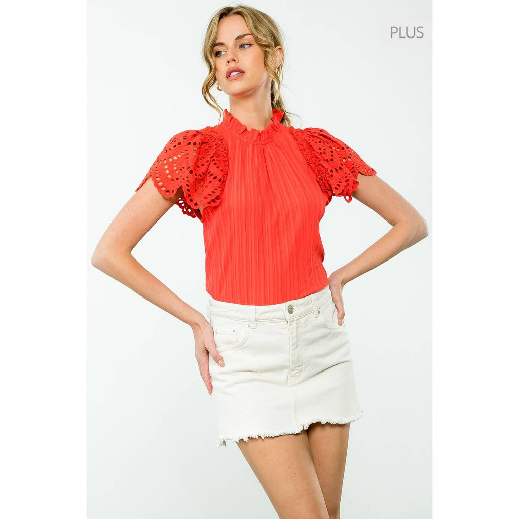 /Size Xl/ Eyelet Sleeve Textured Top