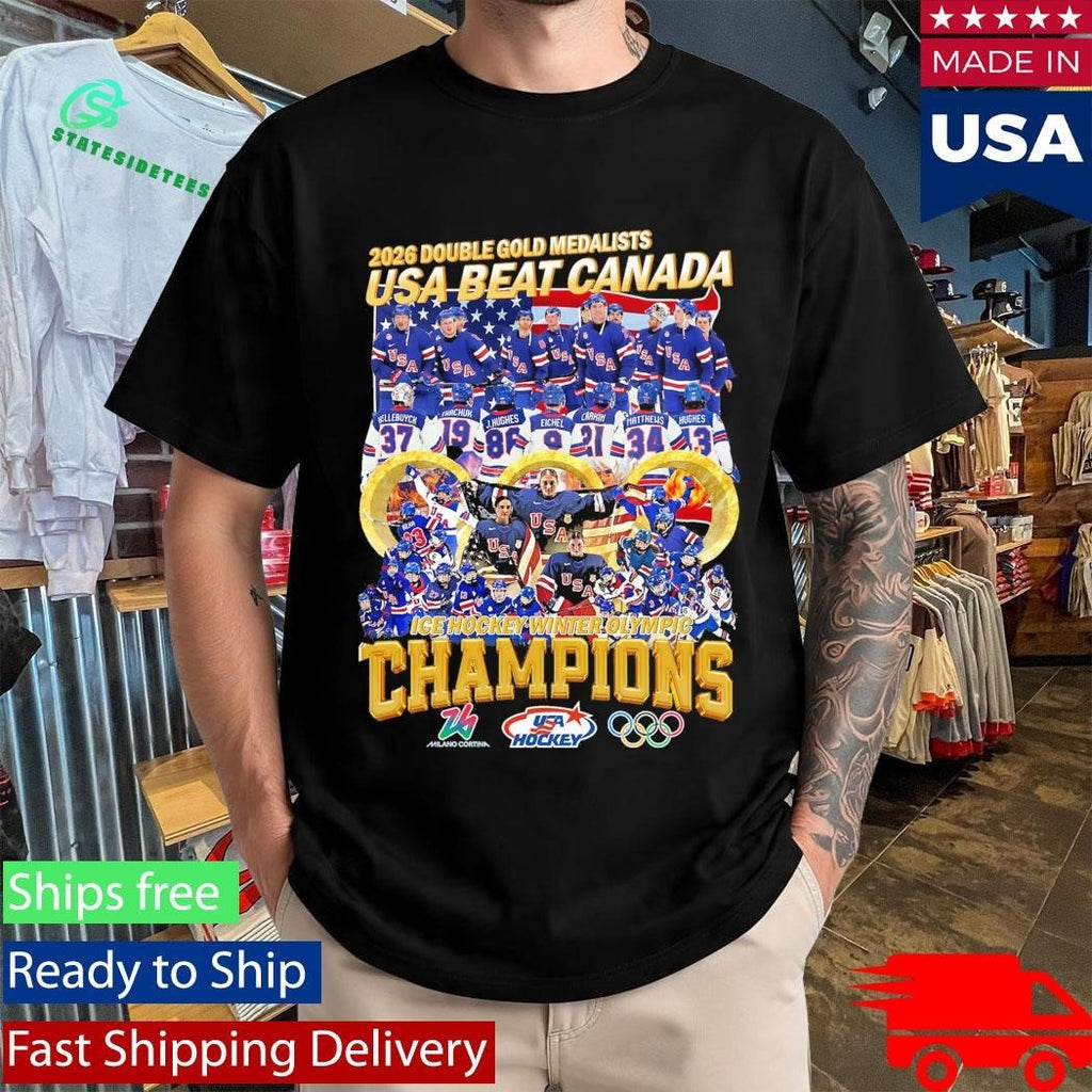 2026 Double Gold Medalists Usa Beat Canada Ice Hockey Winter Olympic Shirt Unisex , , , Long Sleeve Tee