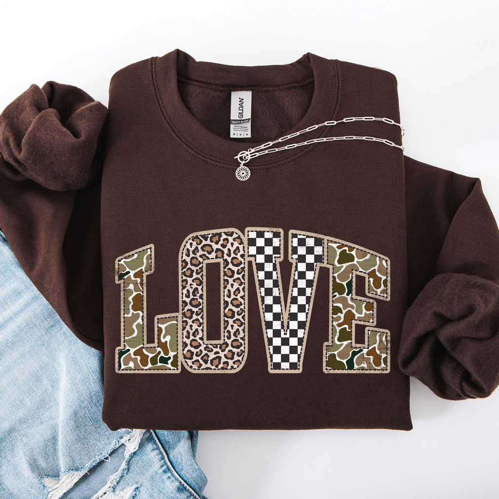 Love, Checkered, Camo, Leopard Valentine's Day Sweatshirt