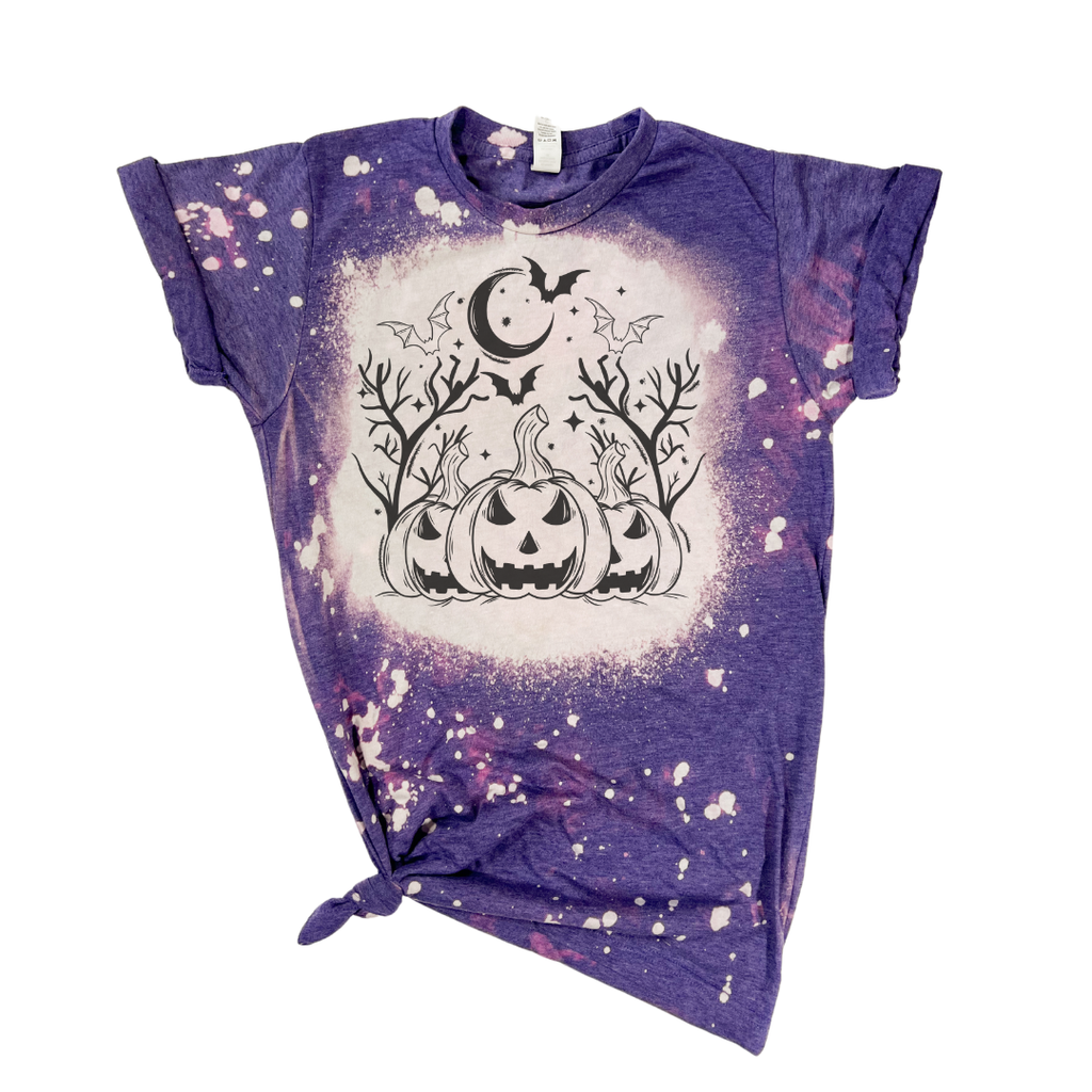 Halloween Scene Pumpkins + Bats Bleached Tee