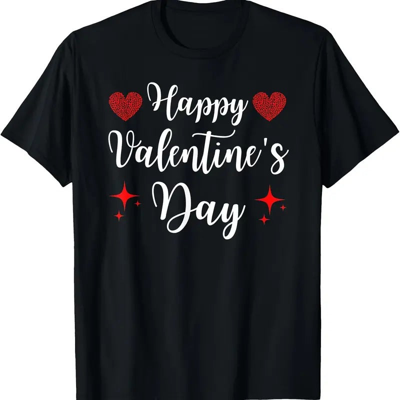 220g Cotton Printed Short Sleeved Funny Happy Heart Love Valentine T Shirtmade Usa T-Shirts