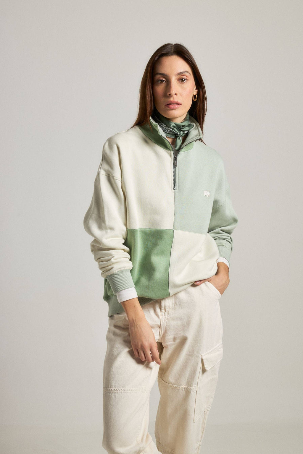 Women’S Color Block Quarter Zip Oversized Sweatshirt Sea Glass