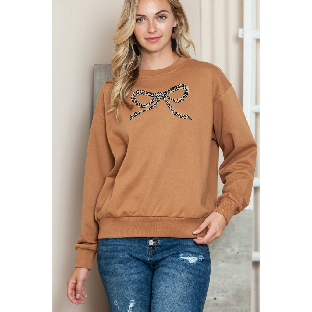 Bow Leopard Crewneck Sweatshirt