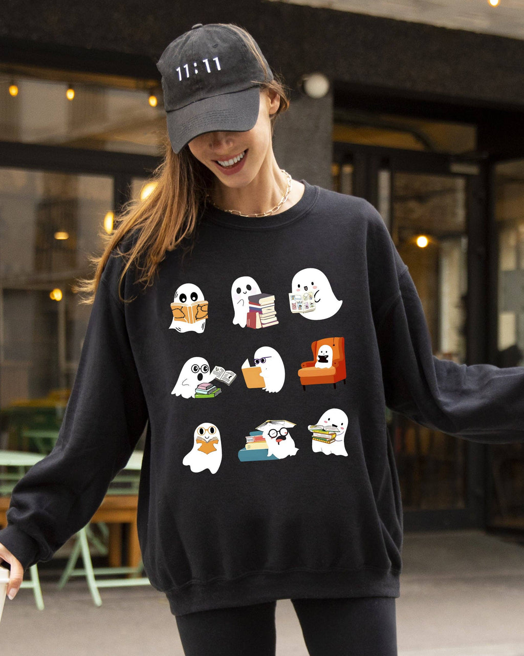 Book Lover Mini Ghosts, Skeleton, Funny Halloween Sweatshirt