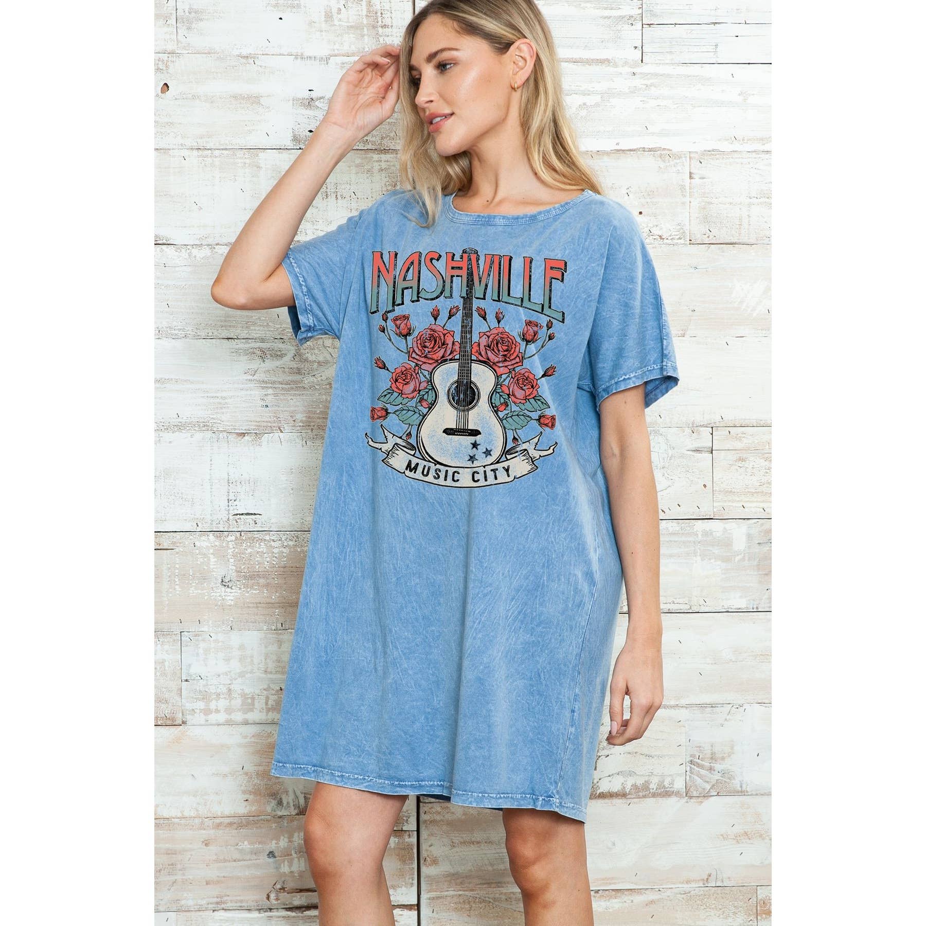 Nashville Music City Short Sleeve- Mineral Wash Dress