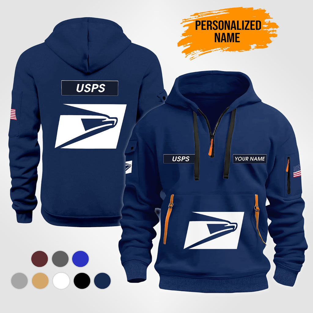 Personalized Name Love Postal Workers Quarter Zip Hoodie
