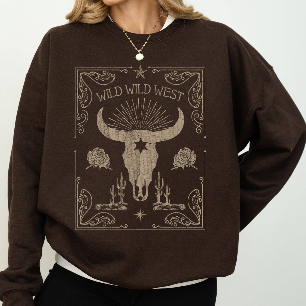 Wild Wild West, Skull, Cattle, Cowboy, Cowgirl, Sweatshirt