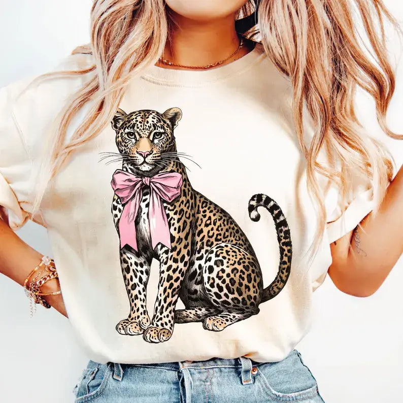Leopard with Bow Comfort Colors Tee