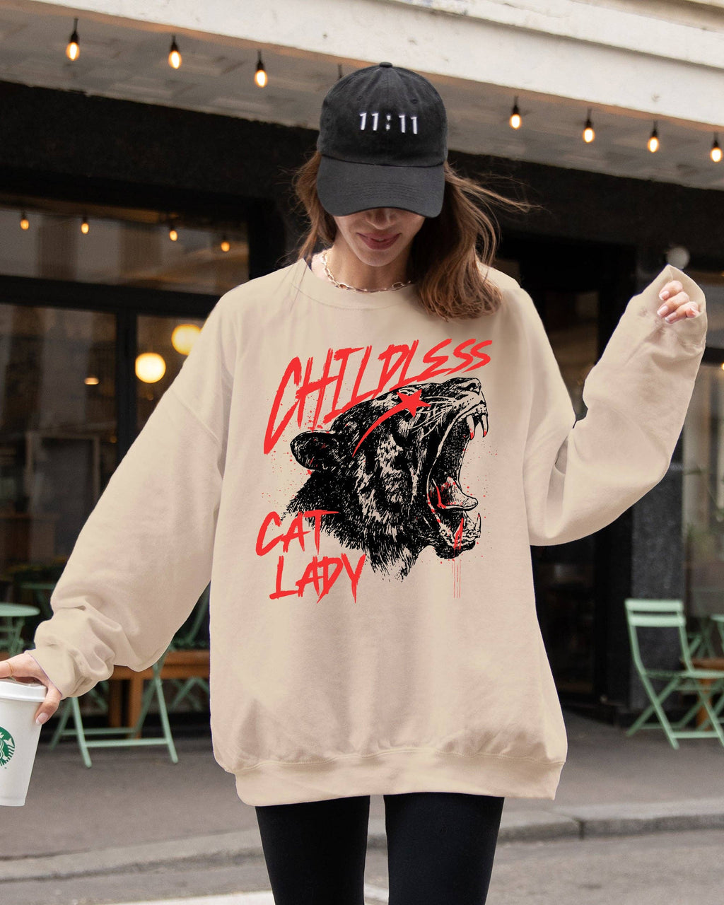 Childless Cat Lady, Roar, Tiger, Coconut Tree Sweatshirt