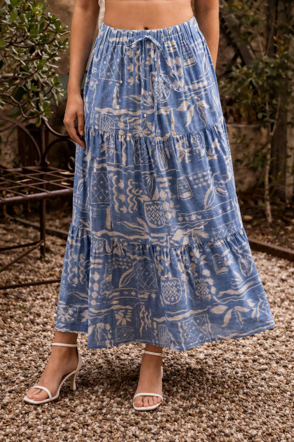Boho Floral Print Tiered Midi Skirt