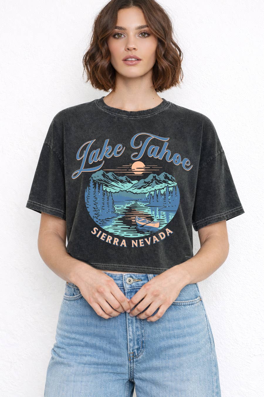 Women Lake Tahoe Graphic Print Short Sleeve Mineral Wash