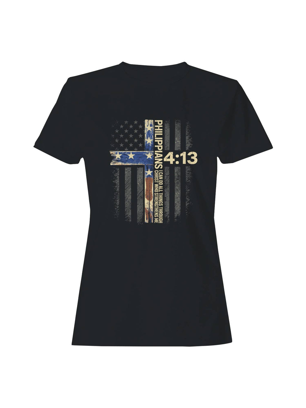 Philippians 4:13 Patriotic Cross Women's T-Shirt