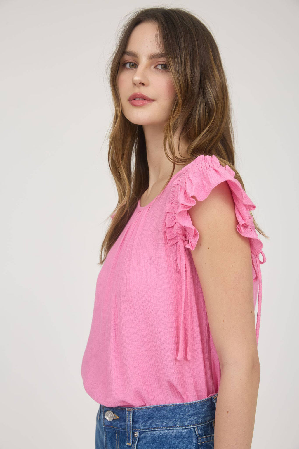 Ruffle Detail Drawstring Detail Blouse