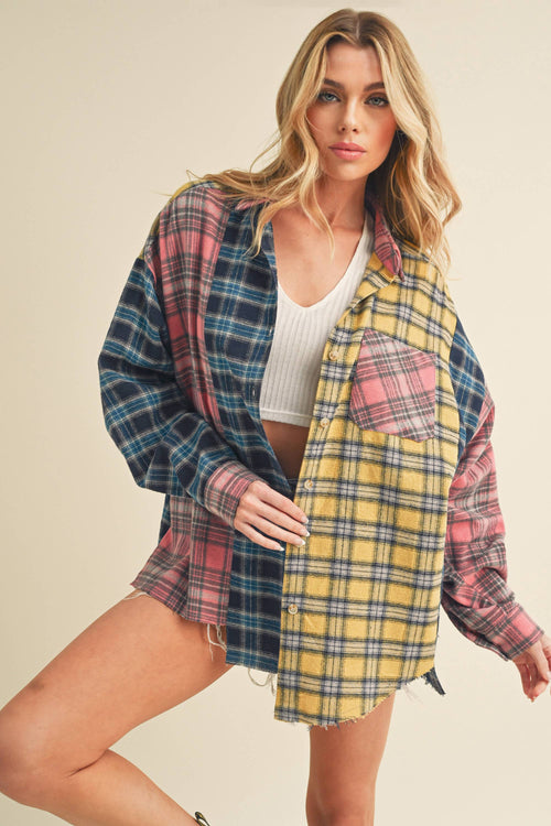 8316DN  Neela Multi Color Plaid Flannel Shirt