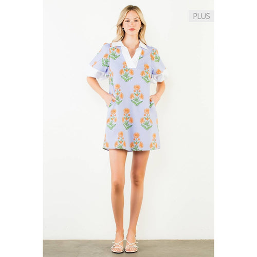 /Size Xl/ Puff Sleeve Flower Print V-Neck Dress