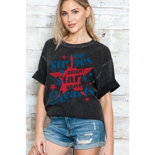 4th of July Bright Star Heart Oversize Mineral Wash T Shirt