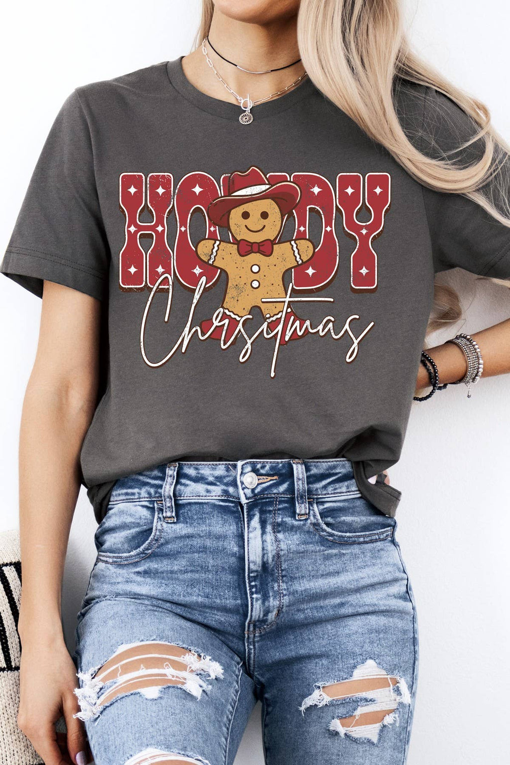 Women Christmas Graphic Print Short Sleeve Top
