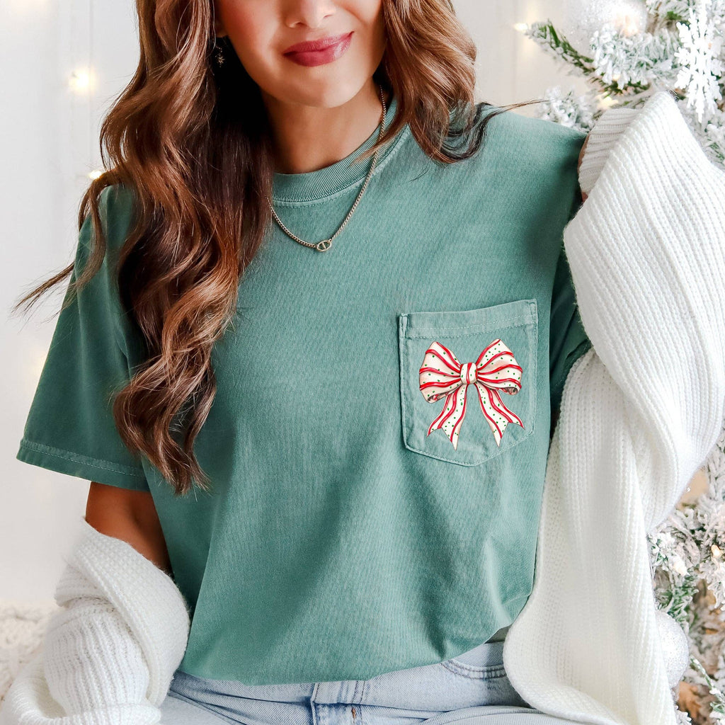 Christmas Cake, Ribbon, Bow, Pocket Tee