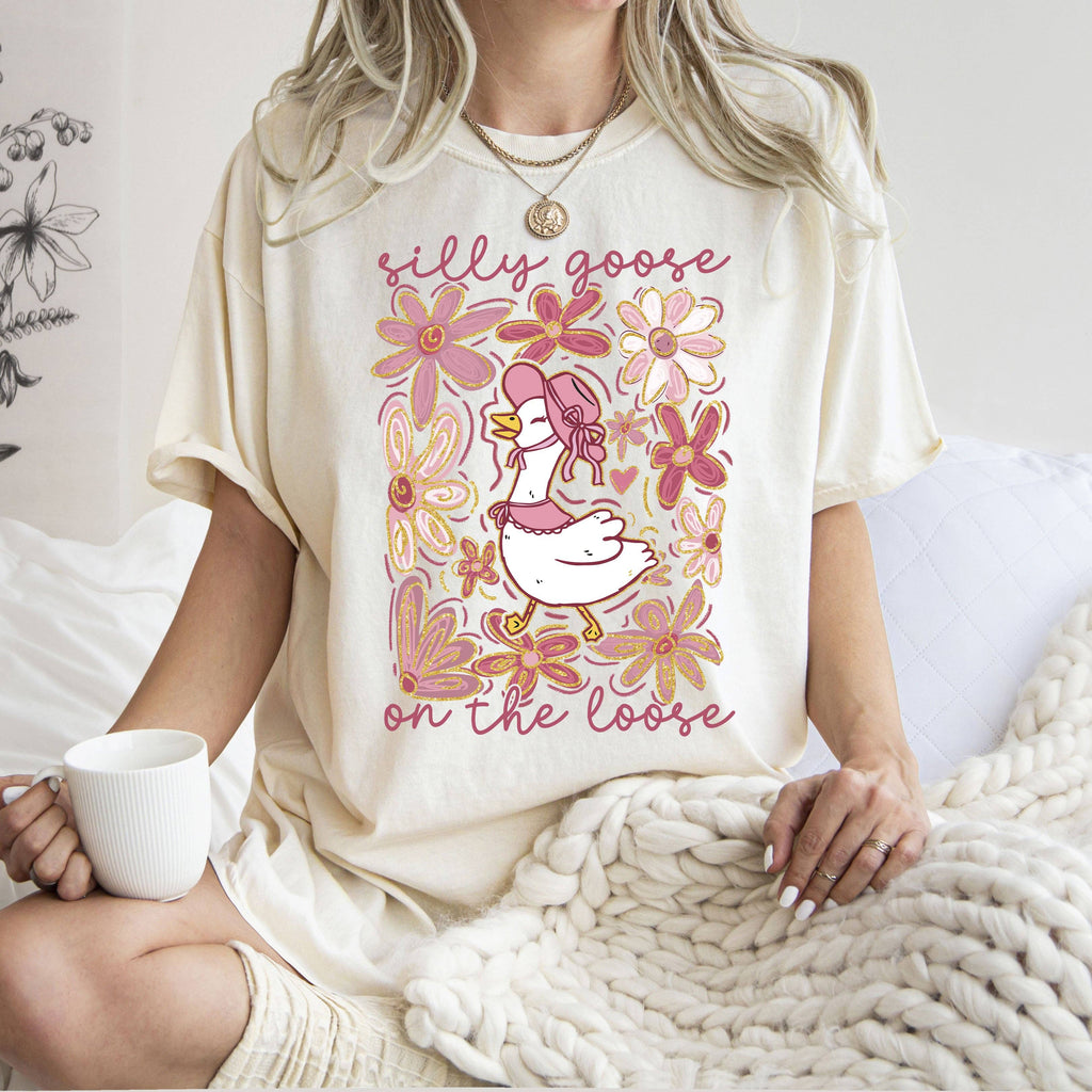 Silly Goose On the Loose, Summer, Funny Floral, Boho Tshirt