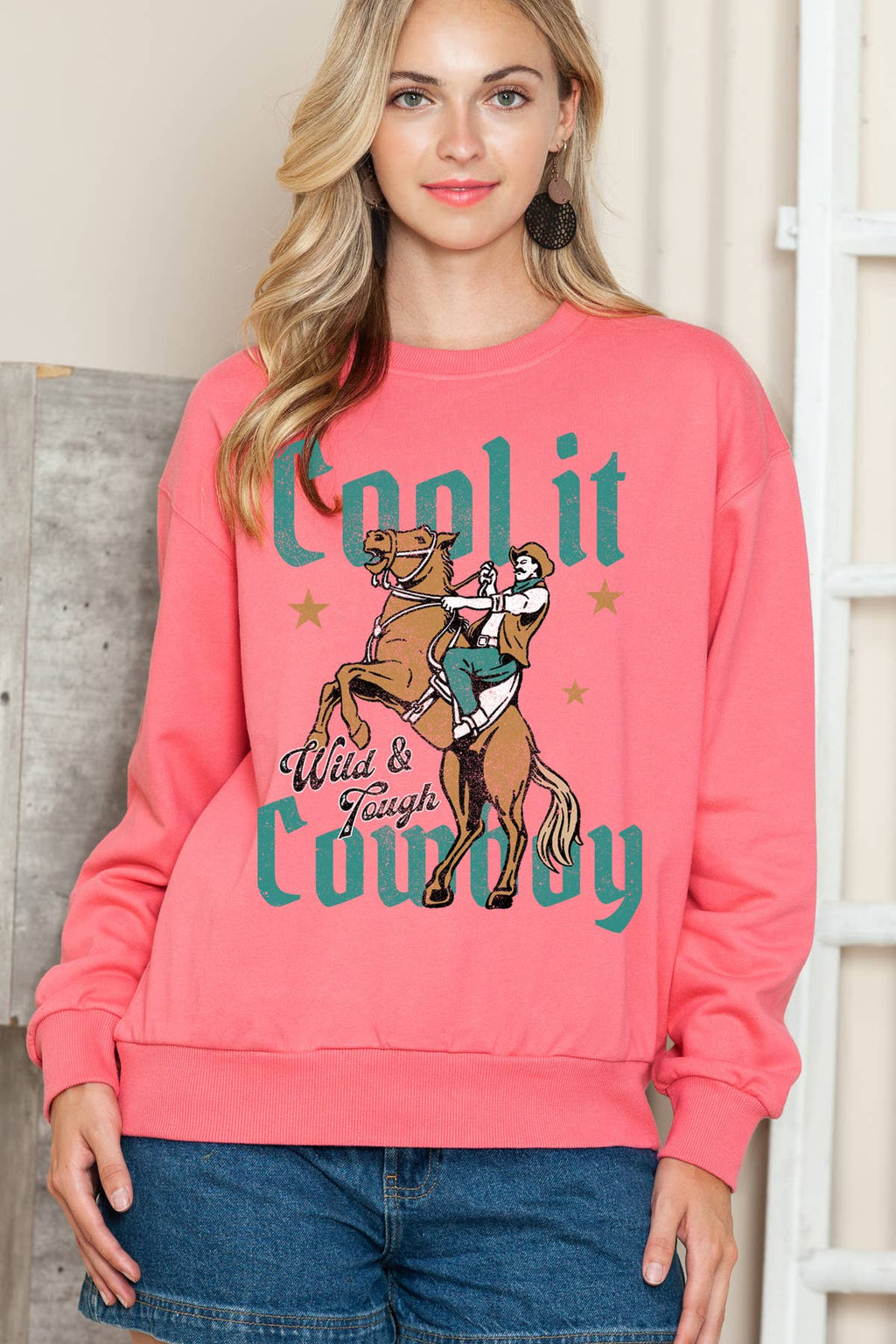 Women Cowboy Graphic Print Pullover Sweater Top