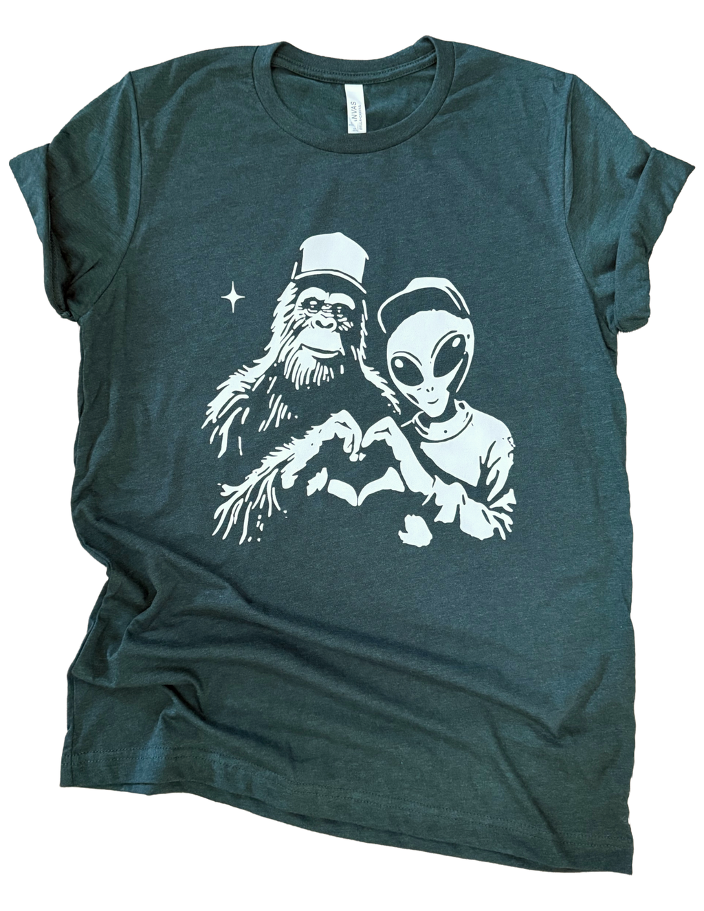 Bigfoot & Alien Heart Hands Tee