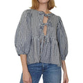 Basic Tie Front Tops Casual Plaid Print 3 4 Sleeve Shirt Club Streetwear Clothes Cotton T-Shirts
