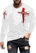 Mens Graphic T-Shirts Jesus Cross Vintage Print Casual Faith T-Shirts Summer Long Sleeve Crew Neck Christian Tops